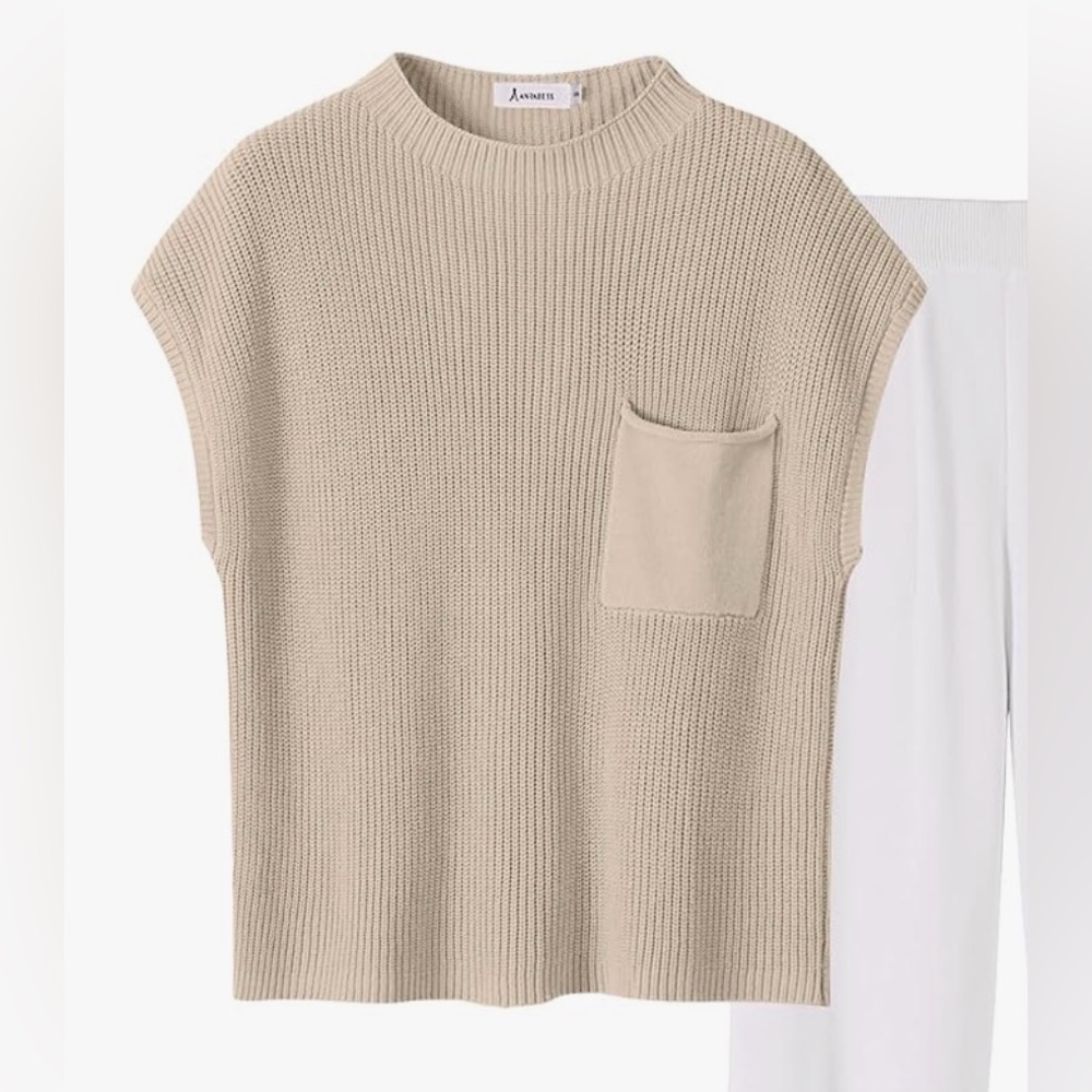 ANRABESS Beige Knit Sweater Vest Top - Small